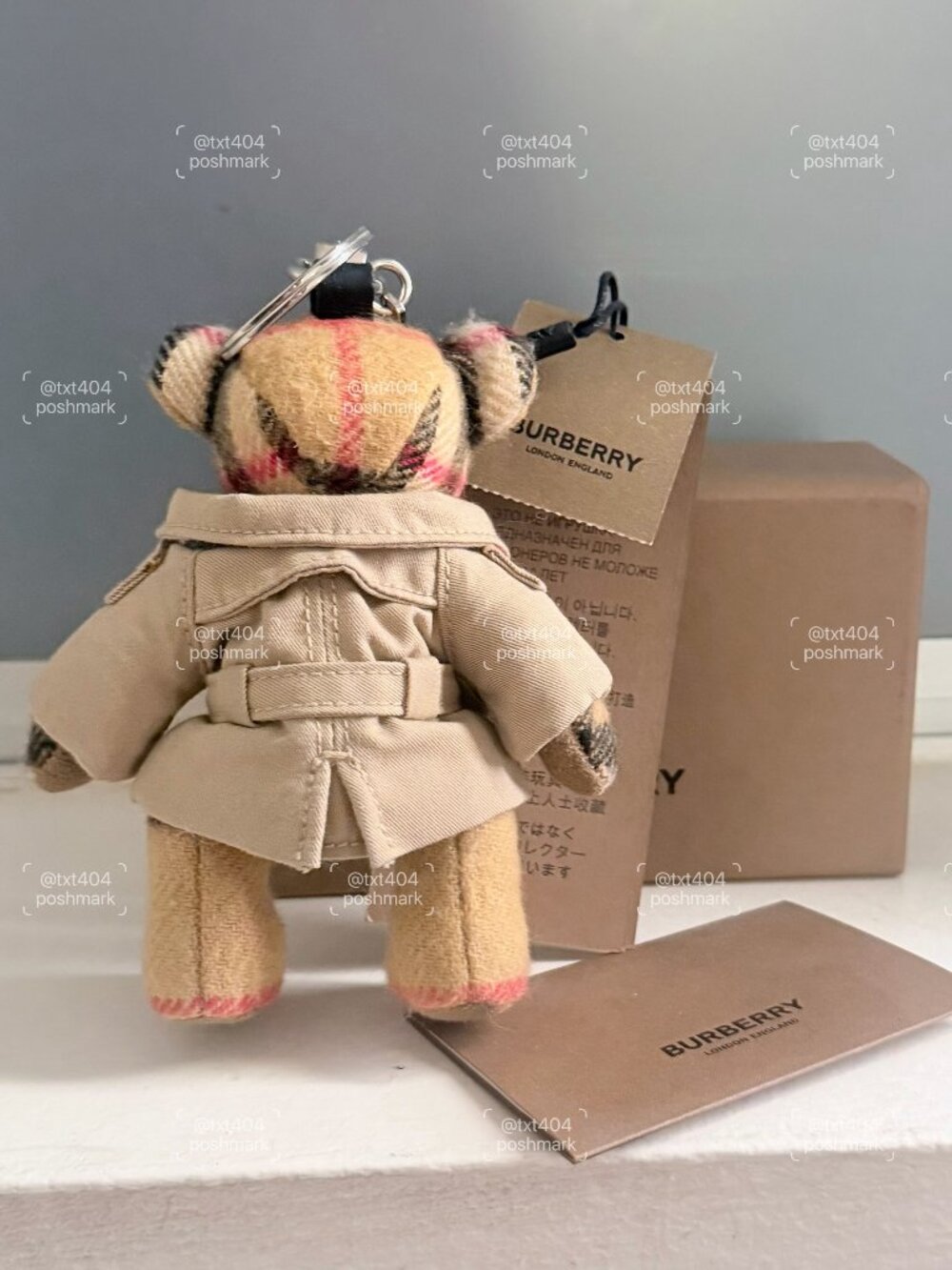 Burberry Antique Yellow Check Cashmere Trench Coat Thomas Bear Charm Keychain - Picture 3 of 7